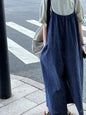 Retro Blue Striped Suspender Pants Women Summer Loose Casual Wide Leg Suspender Jumpsuit Culottes