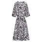 Women Clothing Personalized Slim-Looking Waist Trimming Zebra Pattern Lace-up Dress