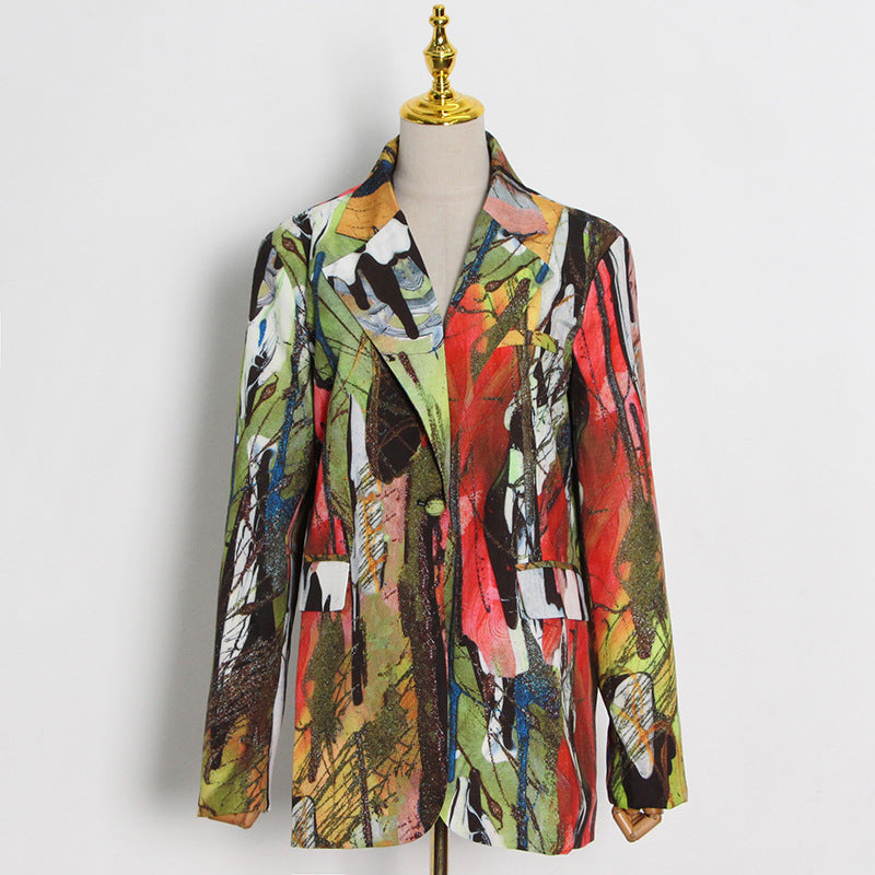 Abstract Printing Dyeing Small Autumn Popular Printing Dyeing Irregular Asymmetric Loose Blazer Women