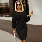 Fall Winter Slim Slimming Elegant Dress Oversized Knit Batwing Sleeve Dress