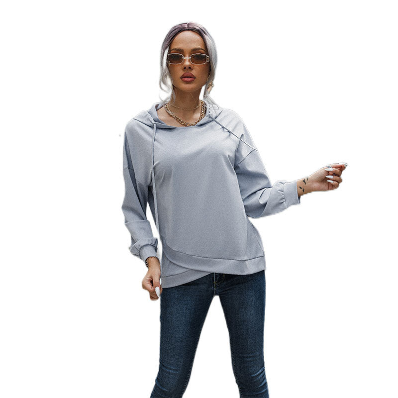 Autumn Winter Casual Top Women Clothing Solid Color Pullover Loose Hooded Sweatshirt Women