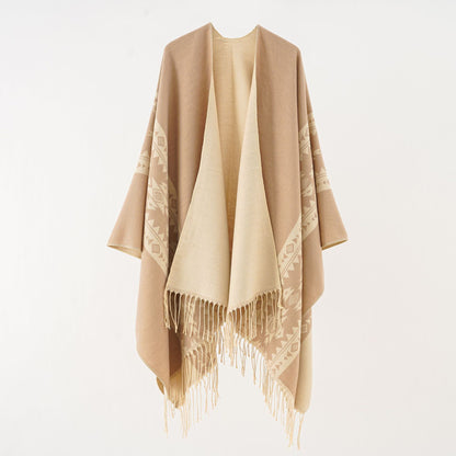 Double Sided Cape Shawl Outer Wear Women Autumn Winter Office Scarf Simple Large Cape Coat