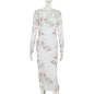 Autumn Sexy Adult Lady like Woman Maxi Dress Retro Long Sleeve Pure Printing Dress Women