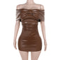 Summer Hip Socialite Dress Sexy Slim Fit Bow Leather Dress Women