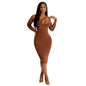 Summer Women Clothing Sexy Tight Hollow Out Cutout Shoulder One-Sleeve Midi Dress