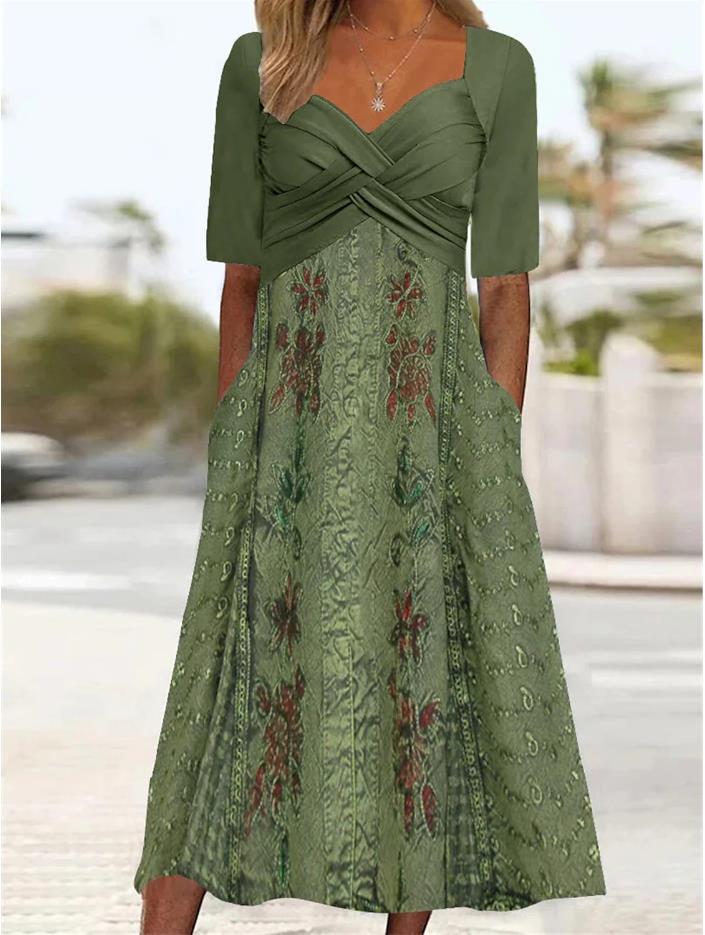 Autumn Spring Women Elegant Butterfly Print Midi Dress