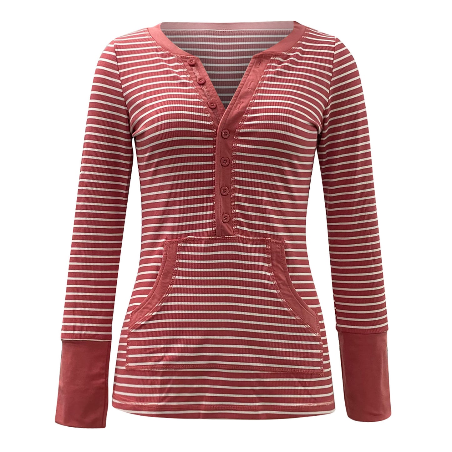 Autumn Winter Retro Striped Long-Sleeved T Shirt Single Breasted Deep V Plunge Neck Sexy Tight Sexy Top Women