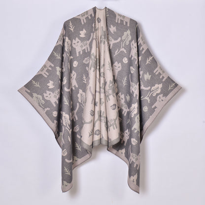 Ladies Artificial Cashmere Scarf Shawl Japanese Korean Cartoon Double Sided Jacquard Cardigan