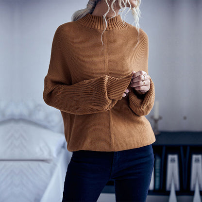 Loose Autumn Winter Women Solid Color Long Sleeve Mock Neck Sweater