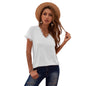 Summer Solid Color T shirt Women Sexy V neck Lace Stitching Casual Short Sleeved Bottoming Shirt Top