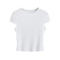 Basic round Neck T shirt Women Summer Stretch Slim Fit Cropped High Waist Short Sleeve Top