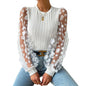 Women Mesh Small Floral Chiffon Shirt Women Spring Summer round Neck Slimming Pullover Long Sleeve Top