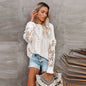 Cutout Floral Long Sleeved Sweater Women Loose round Neck Pullover Top