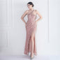 Velvet Bottom Sequin Colorful One Shoulder Party Wedding Dinner Fishtail Long Evening Dress