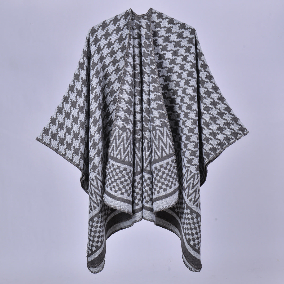 Women Autumn Winter Warm Shawl Classic Houndstooth Cape Knitted Scarf Shawl Split Cloak