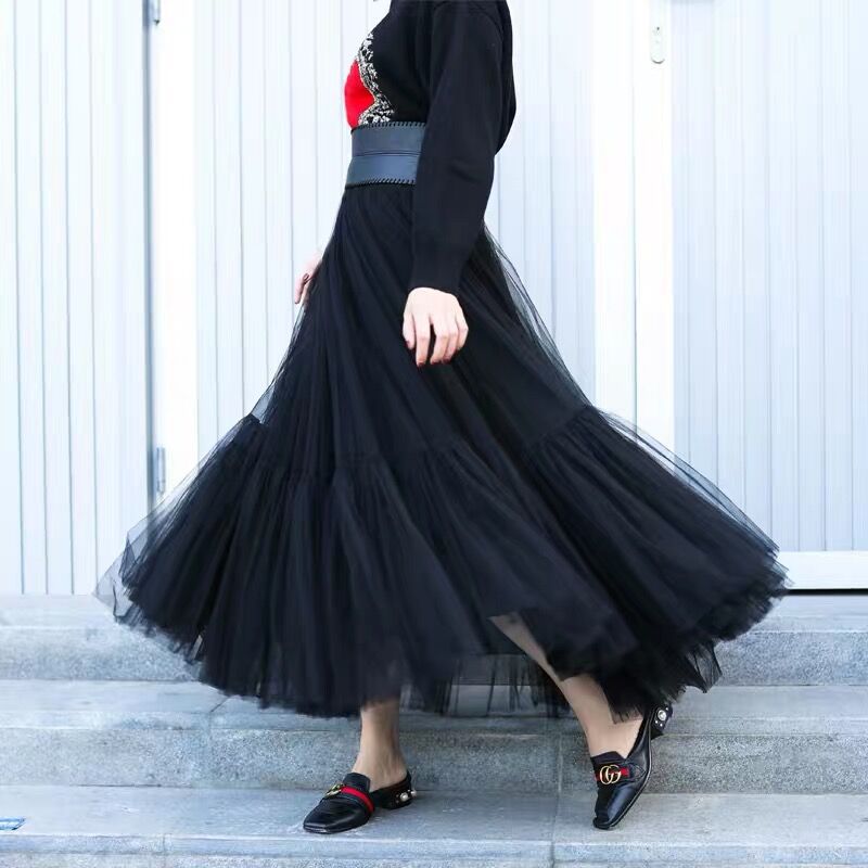 Women Clothing Long Floor Length Dress Oversized Swing Mesh Skirt Patchwork Maxi Dress A line High Waist Pettiskirt