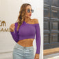 Women Clothing Autumn Winter Twist off Shoulder Long Sleeve Cropped Pullover Sweater