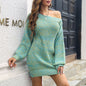 Women Clothing Autumn Winter off Shoulder Lantern Casual Loose Sweater Dress