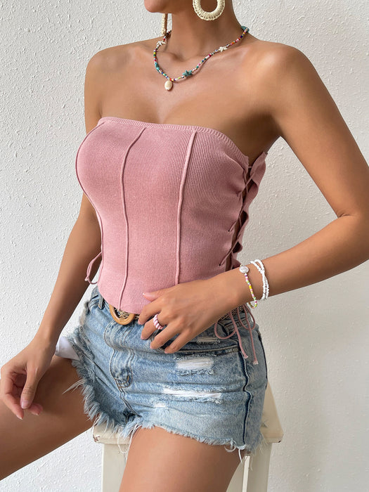 Summer Simple Double Sided Lace up Sexy Bandeau Tube Top