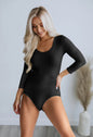 Autumn Thread Fitted Long Sleeve Tight Sexy Bodysuit Bottoming T Back One Piece Trousers