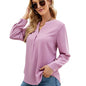 Women Clothing Autumn Winter Solid Color Chiffon Shirt Loose V neck Pullover Long Sleeve Top Shirt