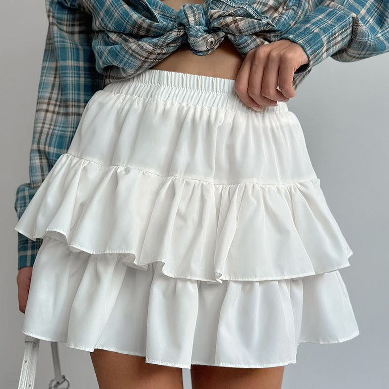 French Chiffon White High Waist A Pleated Casual Skirt Autumn Short Skirt Women