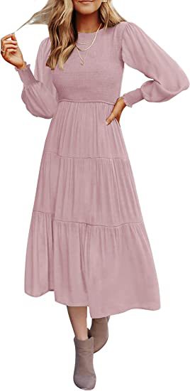 Women Clothing Popular Long Sleeve Pleating Layered Short Sleeve Large Swing Dress