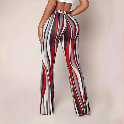 Women Clothing Popular Wave Digital Printing Tight Bell Bottom Pants Big Leg Women Pants Casual Pants