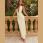 Women Summer V neck Halter Dress Slim Pleating Solid Color Elegant Sexy Backless Dress