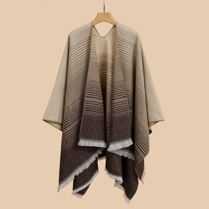 Slit Fashionable Loose Shawl Thermal Shoulder Protection Cloak Strip Knitted Double Sided Cashmere Cloak