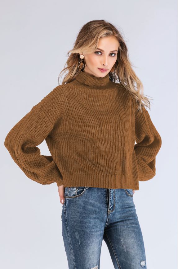 Women Autumn Winter Half High Collar Long Sleeves Thick Soft Glutinous Knitted Sweater