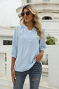 Women Clothing Summer Solid Color Chiffon Shirt Loose V neck Jacquard Mid Sleeve Top Popular