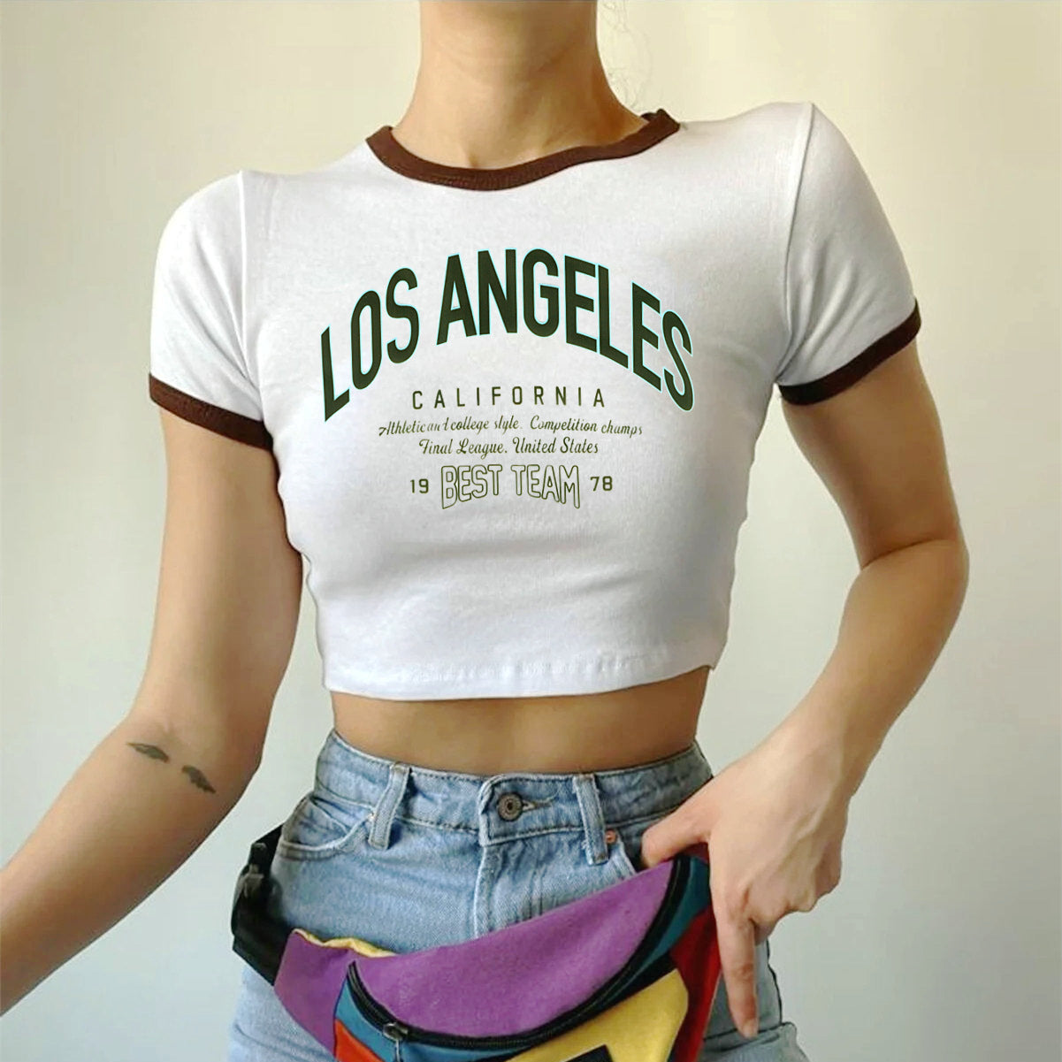 Street Hipster Los Angeles Printed Cropped Short Short Sleeve T Shirt Women Clothing