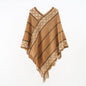 Retro Ethnic Shawl Women Pullover Cape Travel Wear Outer Wear Tassel Cape Knitted Coat