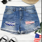 Flag Printed Patch Denim Shorts