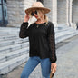 Autumn Winter Solid Color Top Women Black Lace Stitching Knitwear