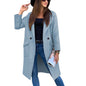 Autumn Winter Solid Color Long Sleeve Blazer Collar Button Pocket Woolen Coat Women