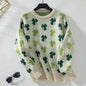 Clover Jacquard Pullover Women Sweater Autumn Winter Loose Long Sleeve Sweater for Women