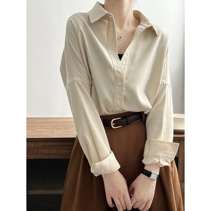 Vintage Brushed Shirt Women Spring Loose Long Sleeves Shirt