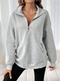 Autumn Winter Zipper Collared Solid Color Casual T Women Top Sweater