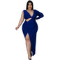 Plus Size Women Clothing Spring Solid Color Single Sleeve Sexy Hollow Out Cutout Maxi Dress