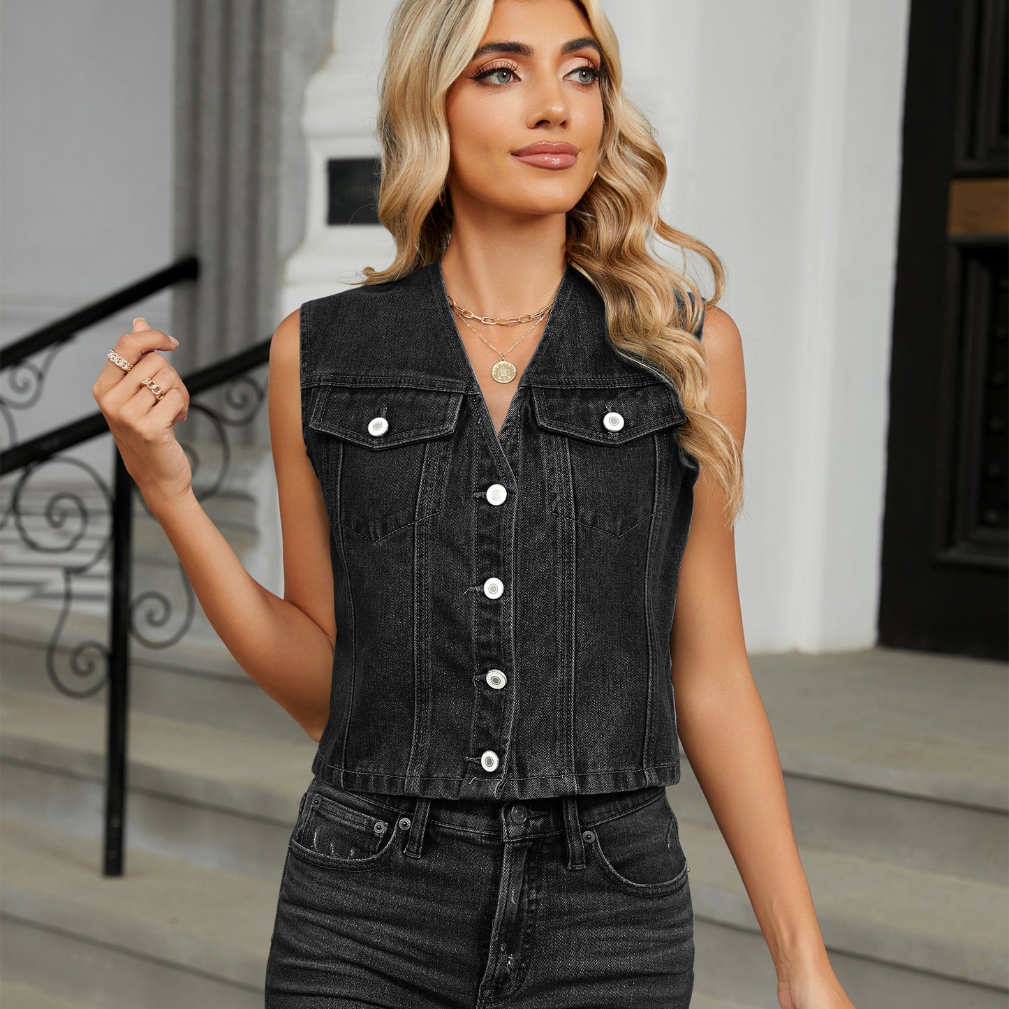 Women Clothing Washed Slim Denim Waistcoat Vest Waistcoat Top