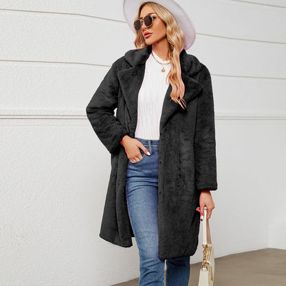 Casual Collar Faux Fur Coat Plush Long Coat Autumn Winter Coat