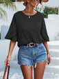 Spring Summer Solid Color round Neck Double Layer Ruffle Sleeve Top