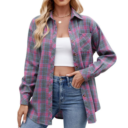 Autumn Winter Women Clothing Casual Sexy Loose Plaid Shirt Women