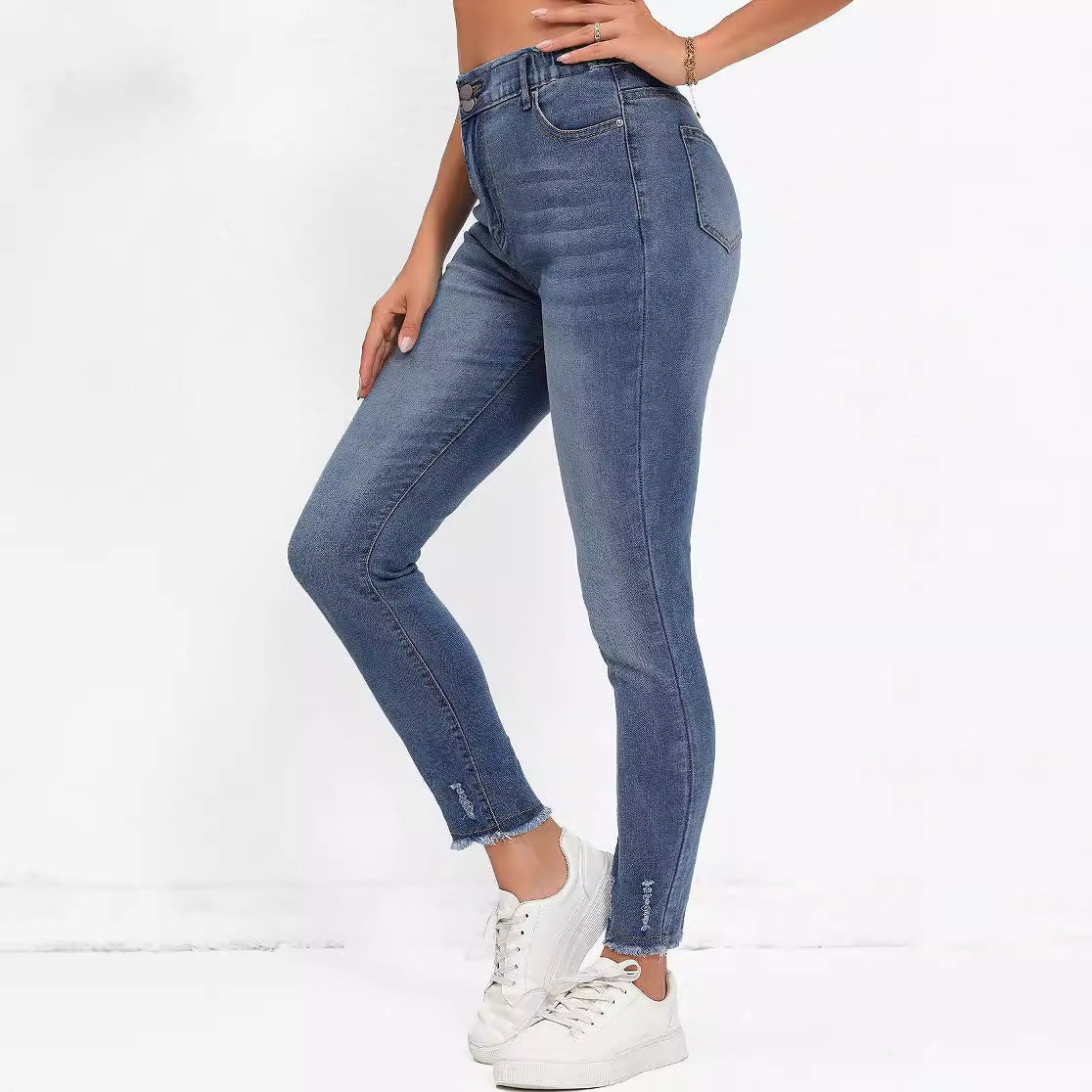 Slim Trend Solid Color Denim Skinny Pants