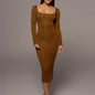 Winter Arrival Women's Sexy Sexy Slim Fleece Square Collar Long Sleeve Dress