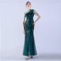 Craft Beaded plus Ostrich Feather High End Sequined Evening Dress