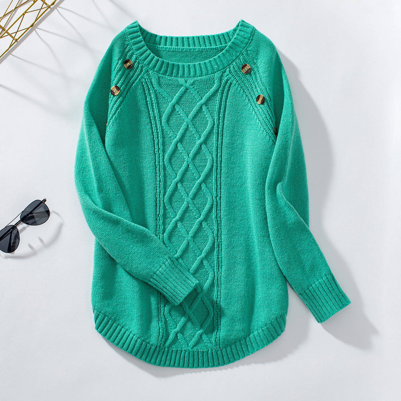 Solid Color Buttons Autumn Winter Women Sweater Retro Loose Women Clothing Knitwear Top