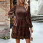 Women Velvet Dress Autumn Winter Elegant round Neck